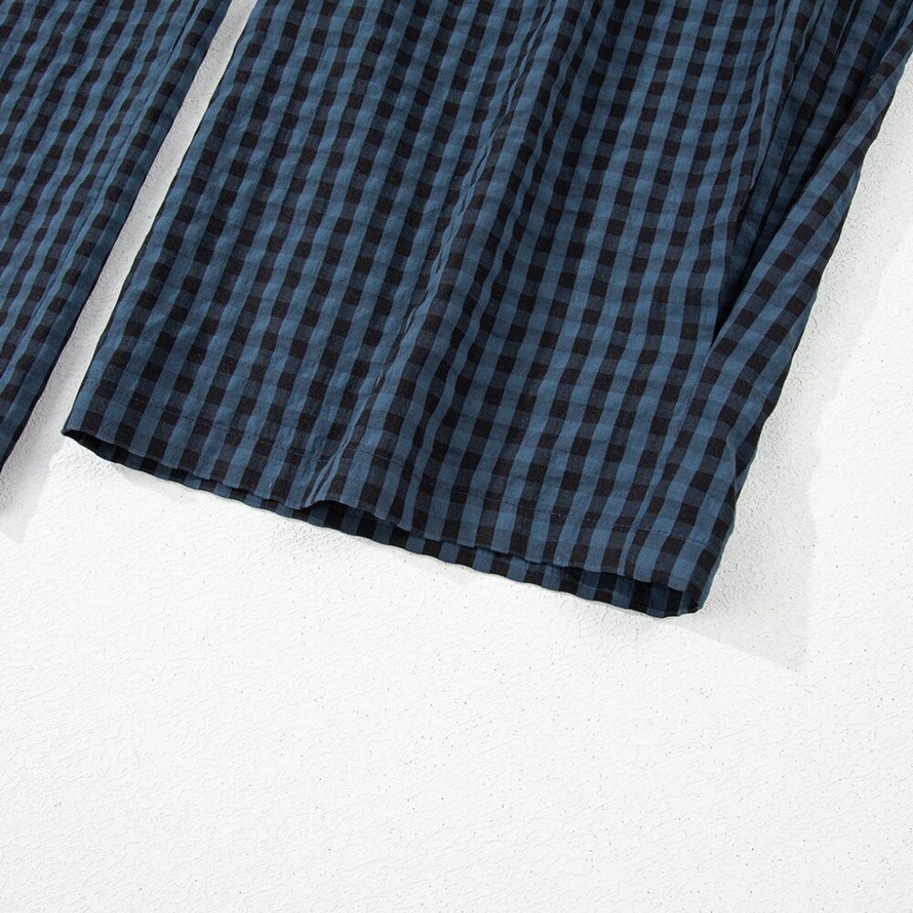 B243 Sail Blue Plaid Print Buttoned Pocketed High Waist Overall - Picture 12 of 16